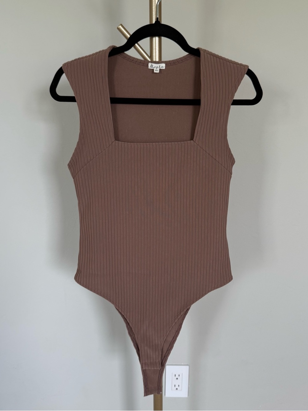 BKE Core Square-Neck Bodysuit in Taupe